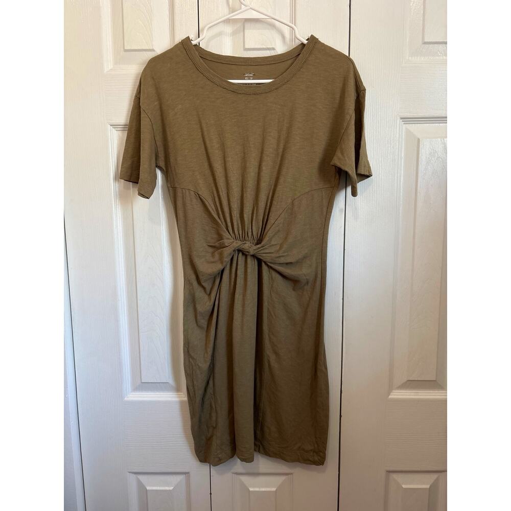 Aerie Olive Green Slub Cotton Distressed T-Shirt Dress XS